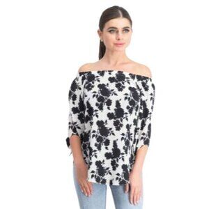Status By Chenault Dark Floral Top Women S White Boho Witchy Gypsy Brunch Cruise
